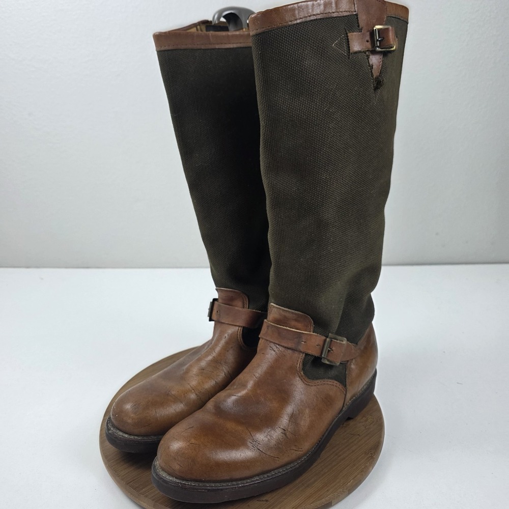 Chippewa Biker Boots Mens Size 12 EE Brown Leather Canvas Harness USA Work